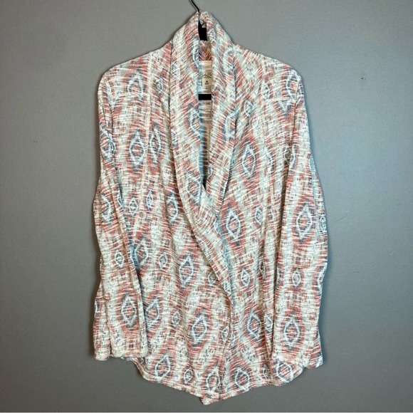 Lucky Brand cardigan women's medium southwestern print red blue grey lightweight - Picture 2 of 14